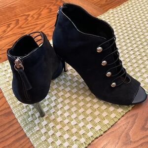 White House Black Market Suede/Patent Peep-Toe Booties, Women’s Sz 8.5